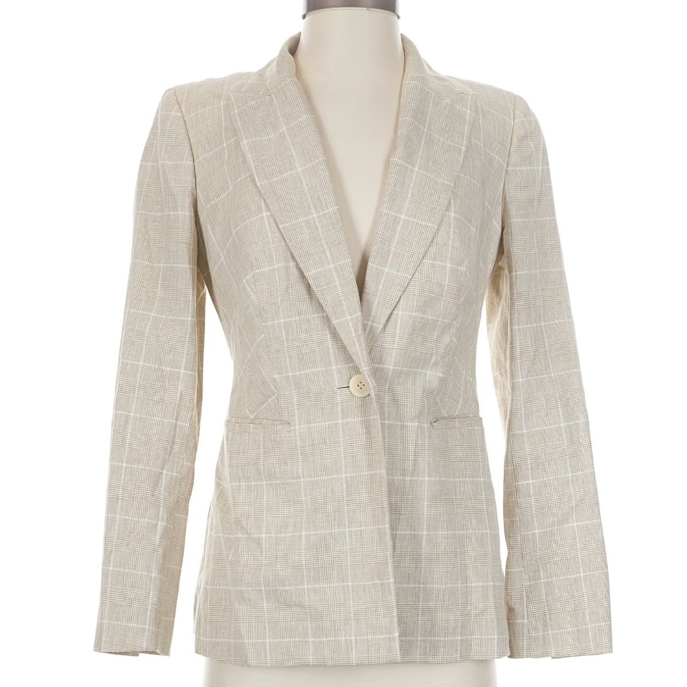 Madewell NWT Linen Blend Plaid Blazer Jacket Beige Cream Size 0